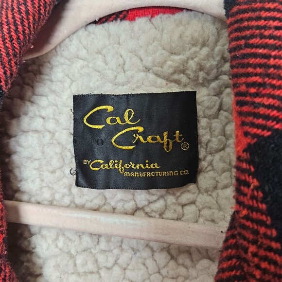 Cal Craft Vintage Buffalo Plaid Wool Zip Jacket Sherpa Lining‎ Red Black Mens M - Picture 5 of 9